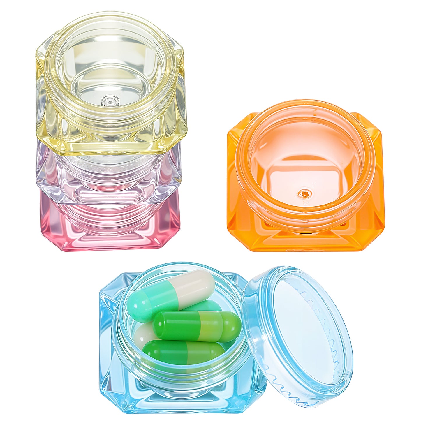 Dimeho 5 Pcs Small Pill Box, Travel Pill Organizer Portable Pill Cases Holder BPA Free Daily Mini Medicines Storage Container for Purse Pocket Briefcase (Clear/Pink/Yellow/Orange/Blue)