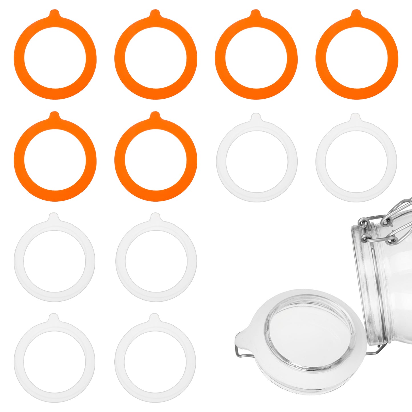 YBEATY 12 Pcs Silicone Jar Gaskets Seal 2.75 Inch Replacement Leakproof Rubber Gasket Reusable Gasket Seal Ring for Mason Jar Regular Mouth Canning Jars (White + Orange)