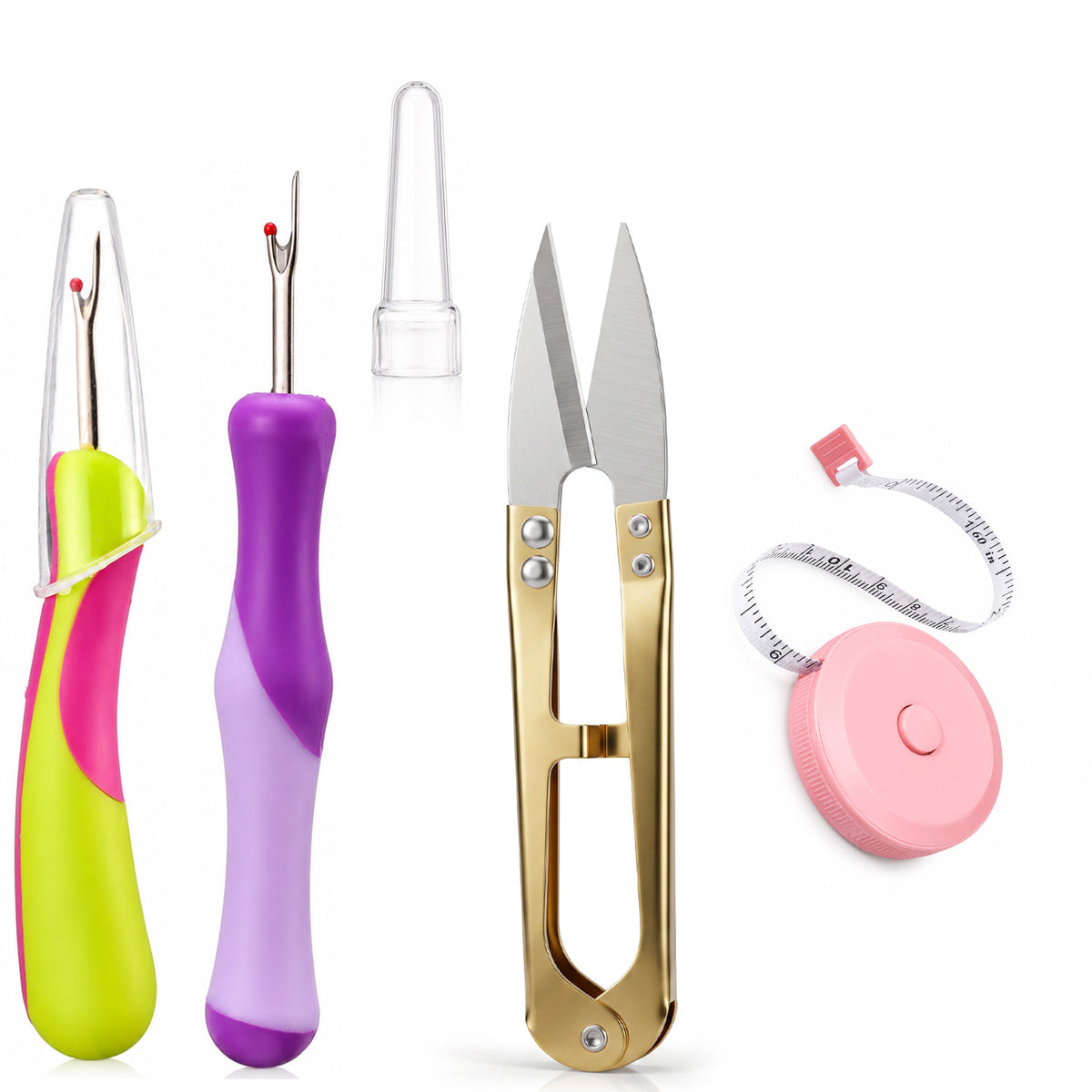 Hadnves 4 Pcs Sewing Seam Rippers, Body Fabric Tape Measure with Scissors