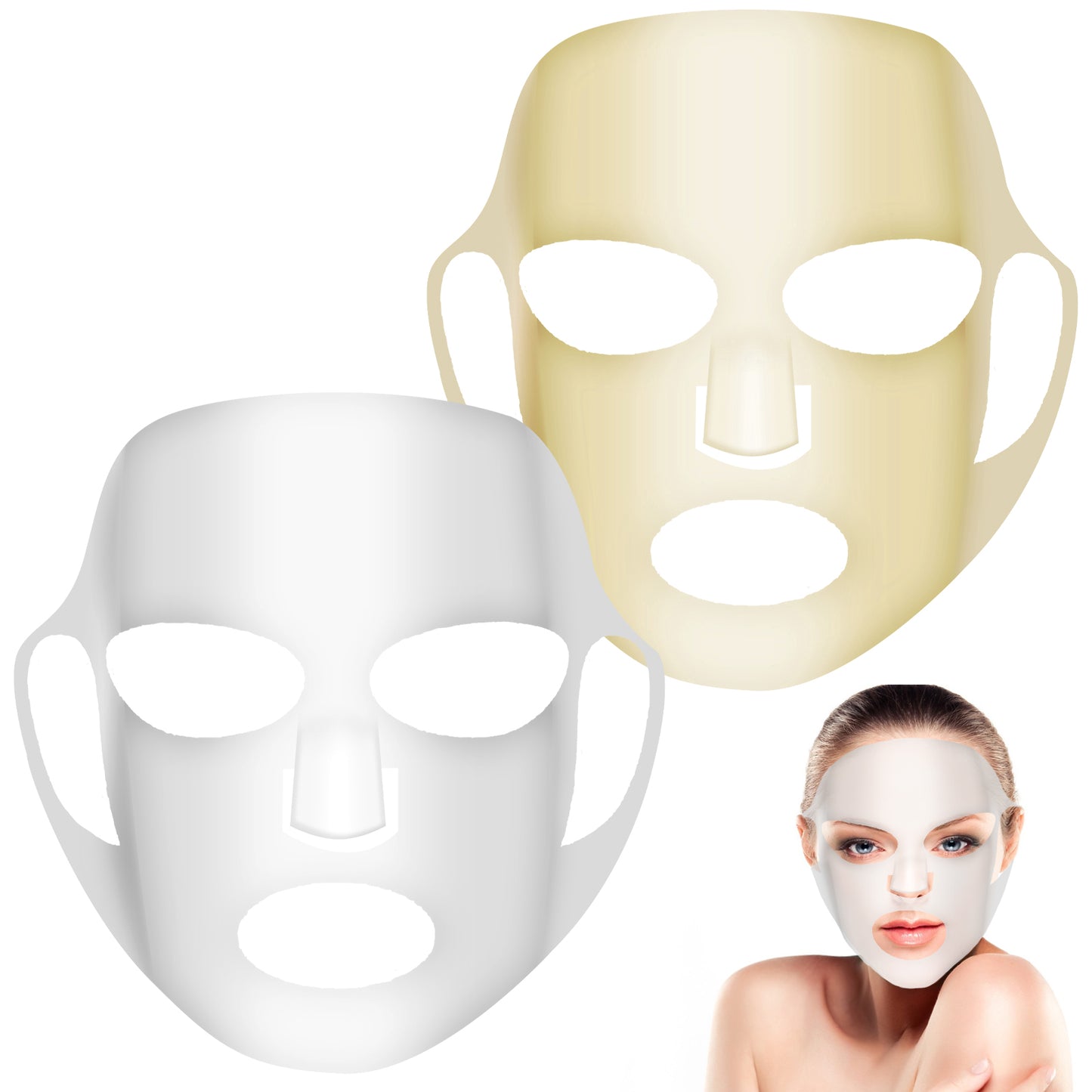 COMNICO 2 Sheets Silicone Face Mask Cover, Reusable Anti-Wrinkle Face Mask Holder Moisturizing 3D Facial Mask Cover Prevent Evaporation Falling Skincare Beauty Spa(Transparent + Gold)