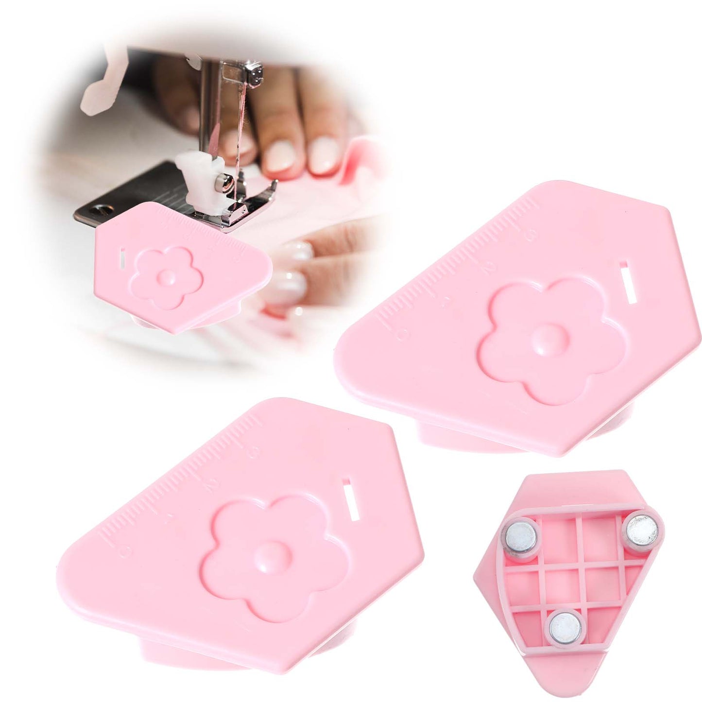Sibba 2PCS Seam Guide Sewing Machine Hemmer Guide Polygonal Magnetic Gauge Seam Guide Ruler Multifunctional Seam Guide with Scale Universal Sewing Machine Attachments (Pink) (Pink)