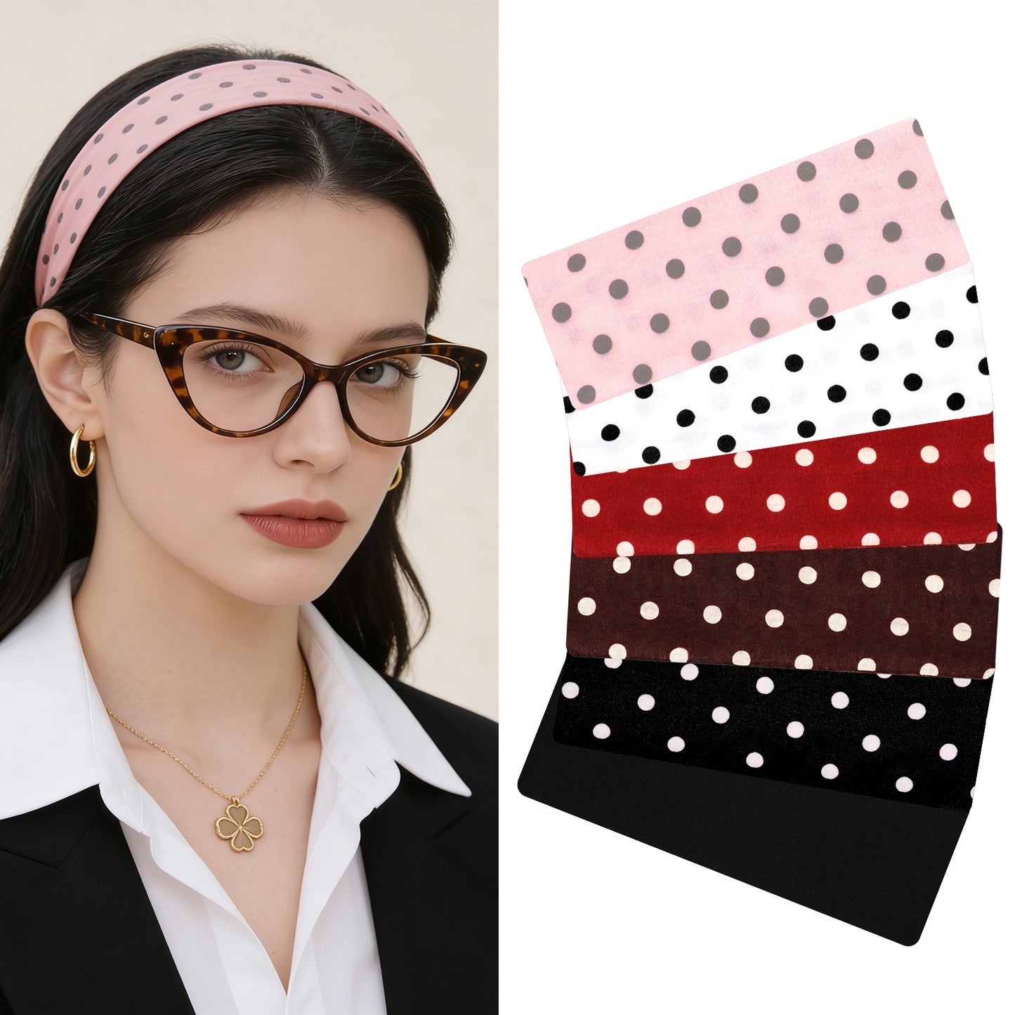 Sibba Polka Dot Headband, Retro Hairbands Soft Fabric Dot Head Bands, Non Slip Trendy Hair Accessories Cute Gifts for Women Girls Daily Wear