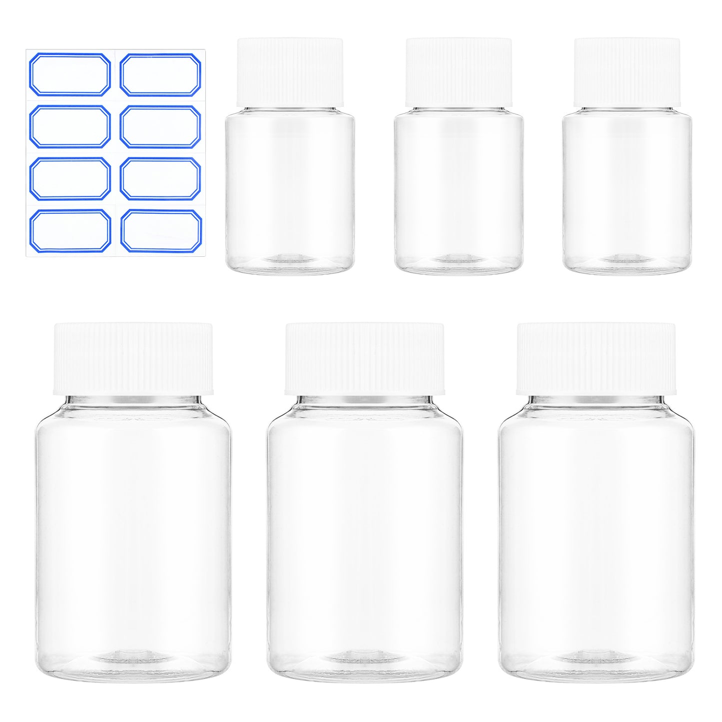 6 PCS Clear Pill Bottle 30/80ml Empty Reagent Bottle Sample Jar Plastic Medicine Container with Cap Refillable Tablet Storage Holder Small Travel Pill Case Chemical Organizer for Liquid Solid