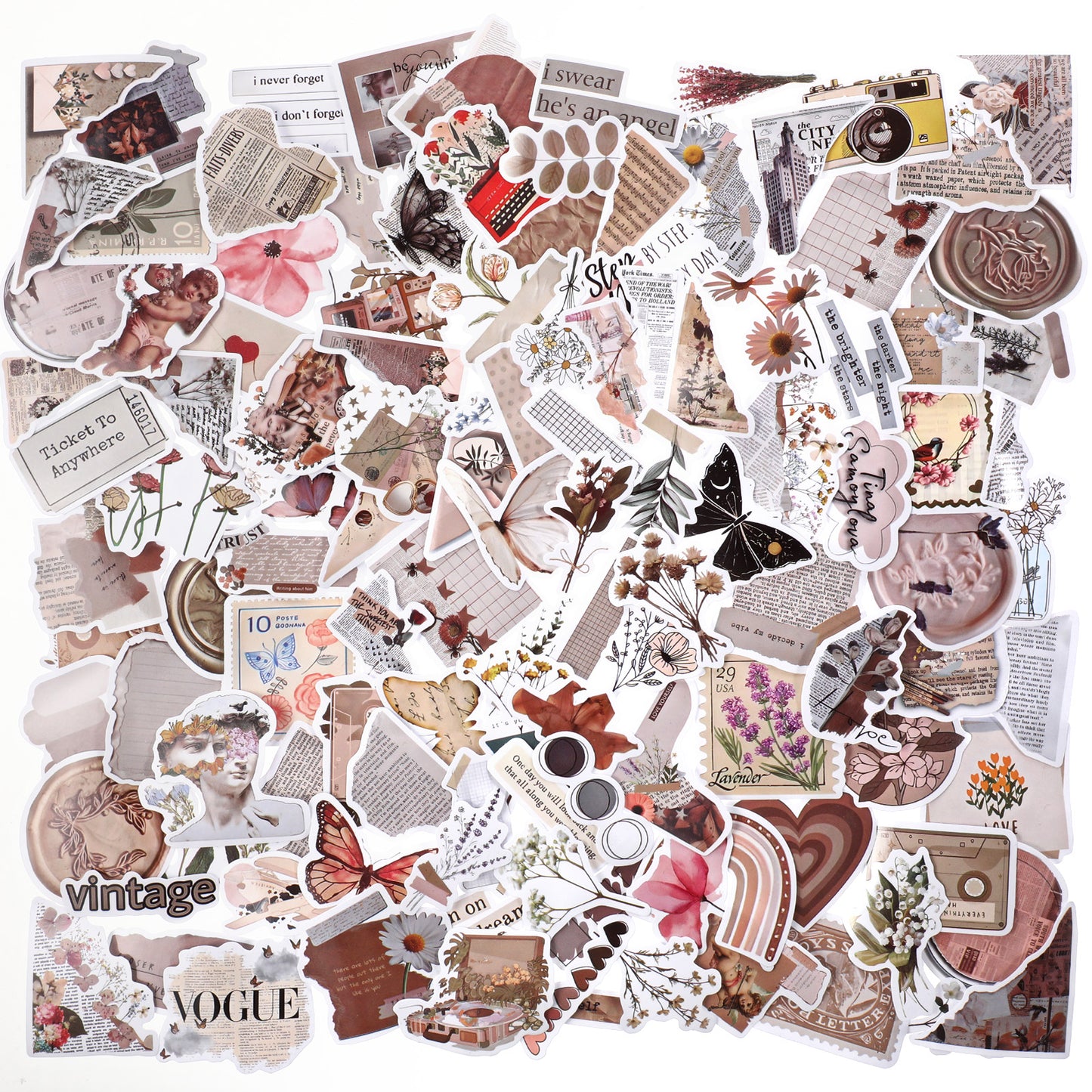 120Pcs Vintage Stickers Waterproof Scrapbook Aesthetic Sticker Mixed Laptop Decals Handbook Junk Journal Stickers Cute Scrapbooking Journaling Supplies for Daily Planner Water Bottles DIY Paper Crafts