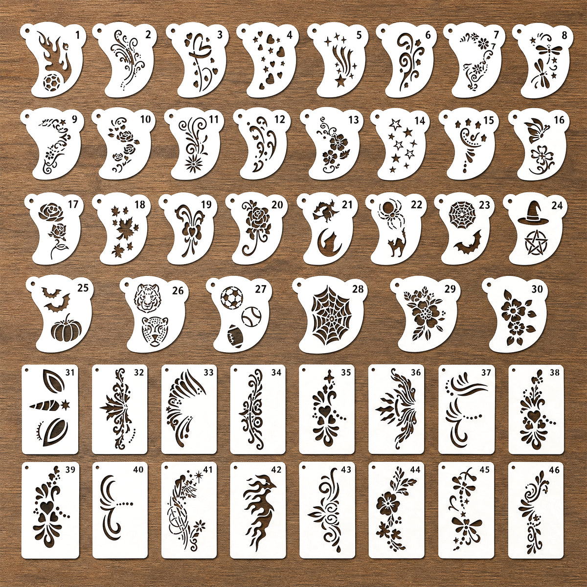 46 Pcs Face Paint Stencils Halloween Body Facial Templates Tattoo