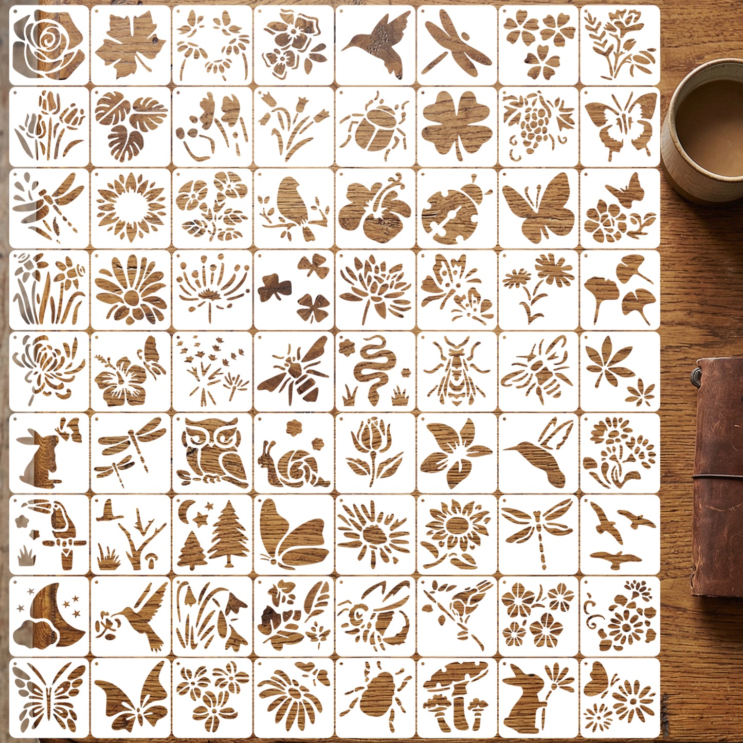 72 Pcs Botanical Stencils Set Reusable Butterfly Flower Painting Craft Stencils Dragonfly Leaf Most Pattern Floral Drawing Templates for Wall Scrapbooking Fabric Home Decor Card Making Valentine's