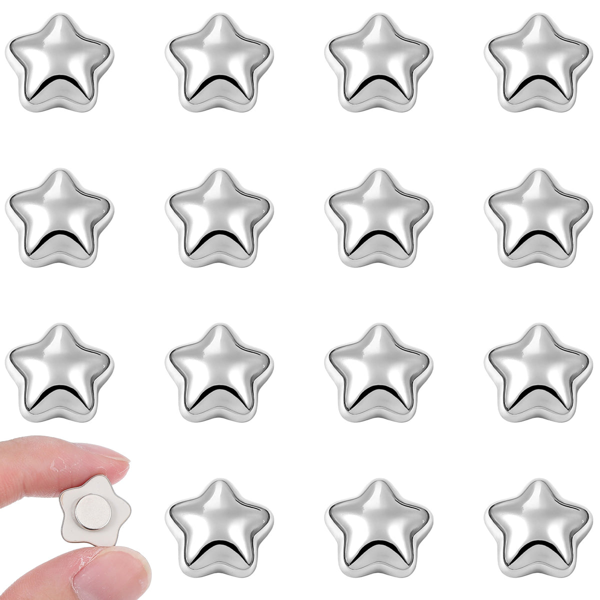 ElevateTech Silver Fridge Magnets, 15 Pcs Cute Star Refrigerator Magnets