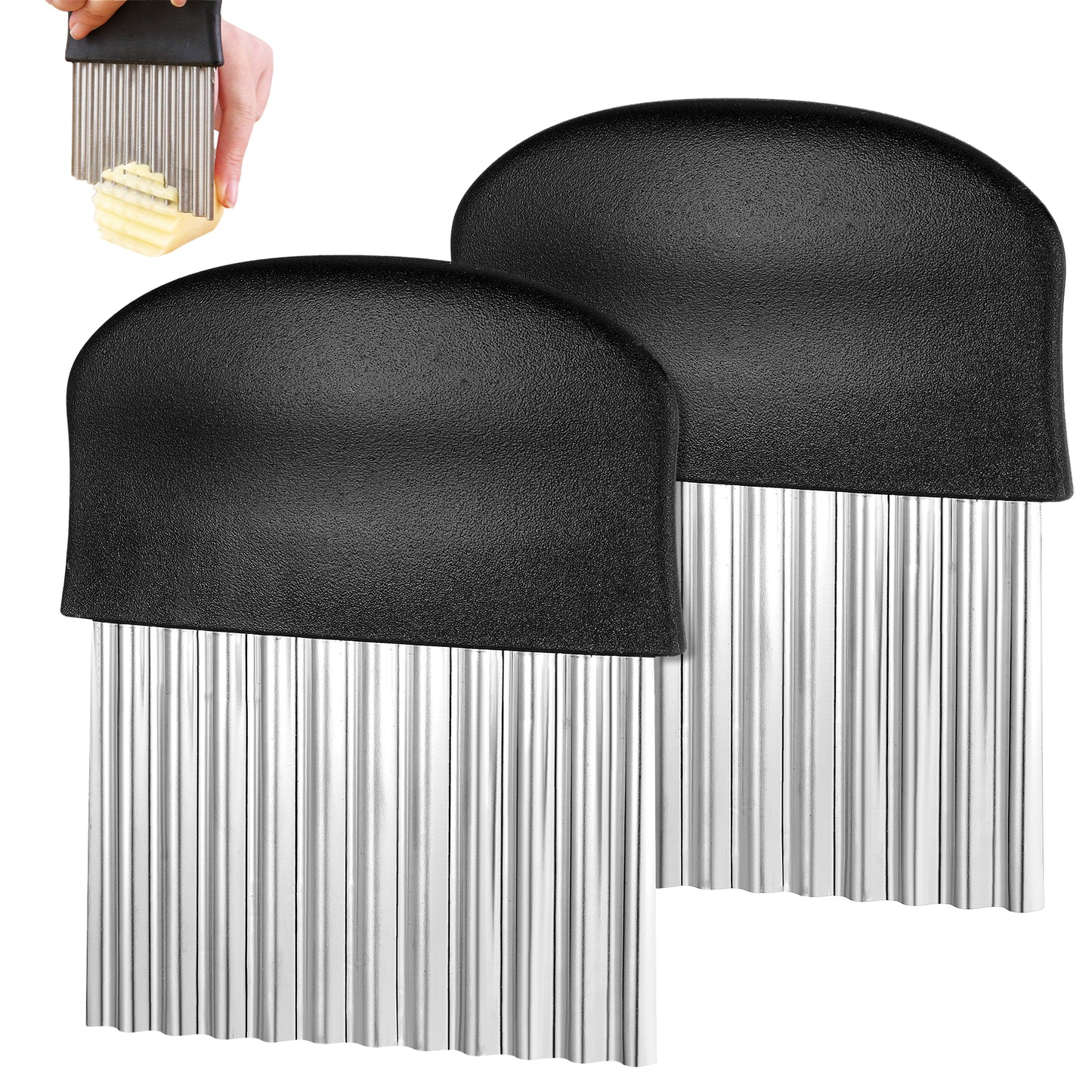 2Pcs Crinkle Cutter French Fry Cutter for Potatoes Stainless Steel Blade Potato Cutters Wavy Chopper Carrot Chip Crinkle Wavy Slicer Tools with Handle for Vegetable
