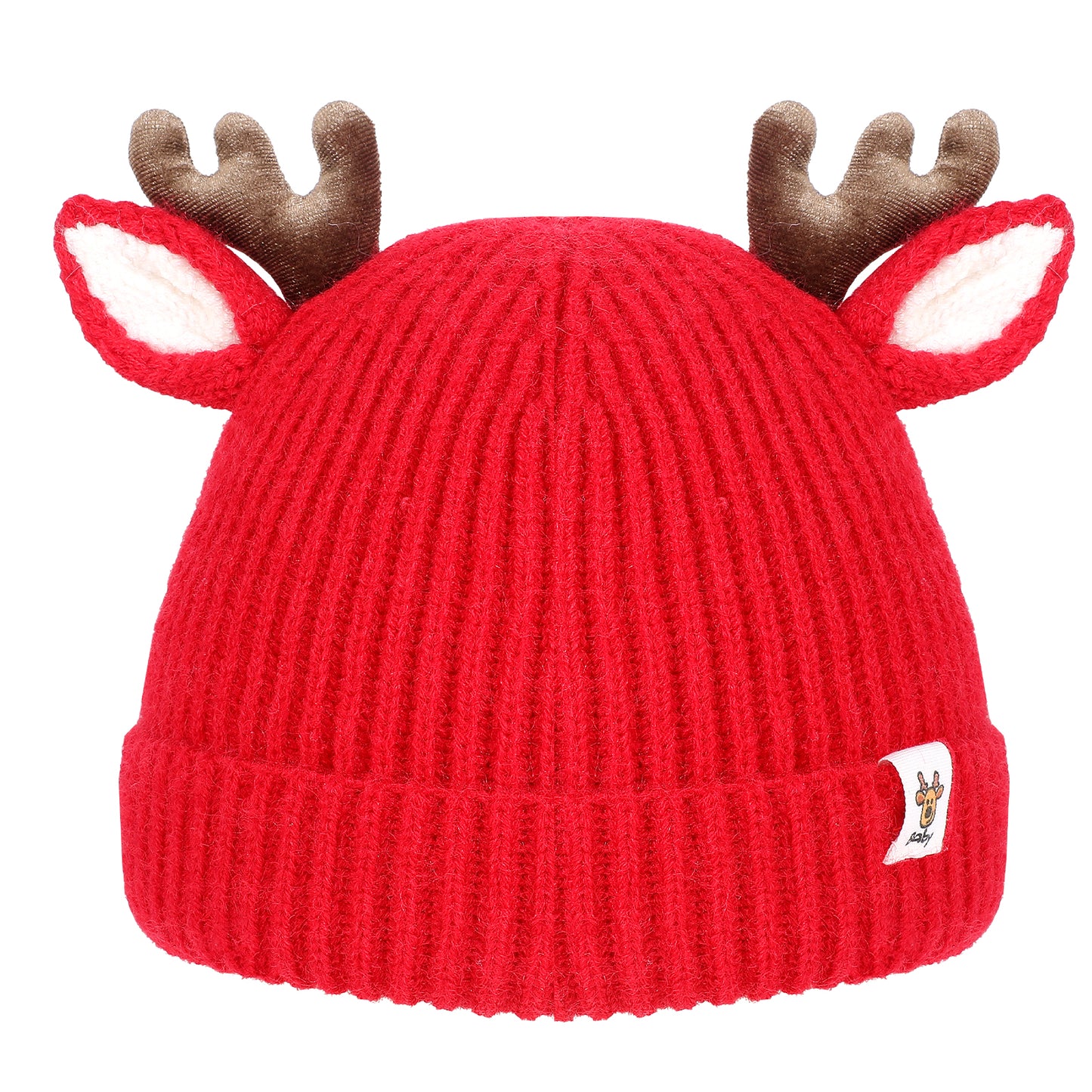 COMNICO Winter Hat for Kids, Antlers Reindeer Crochet Knitted Baby Beanie Hat Christmas Hat Thick Winter Warmer Cap Girls Accessories for Baby Boys Toddler Girl Red