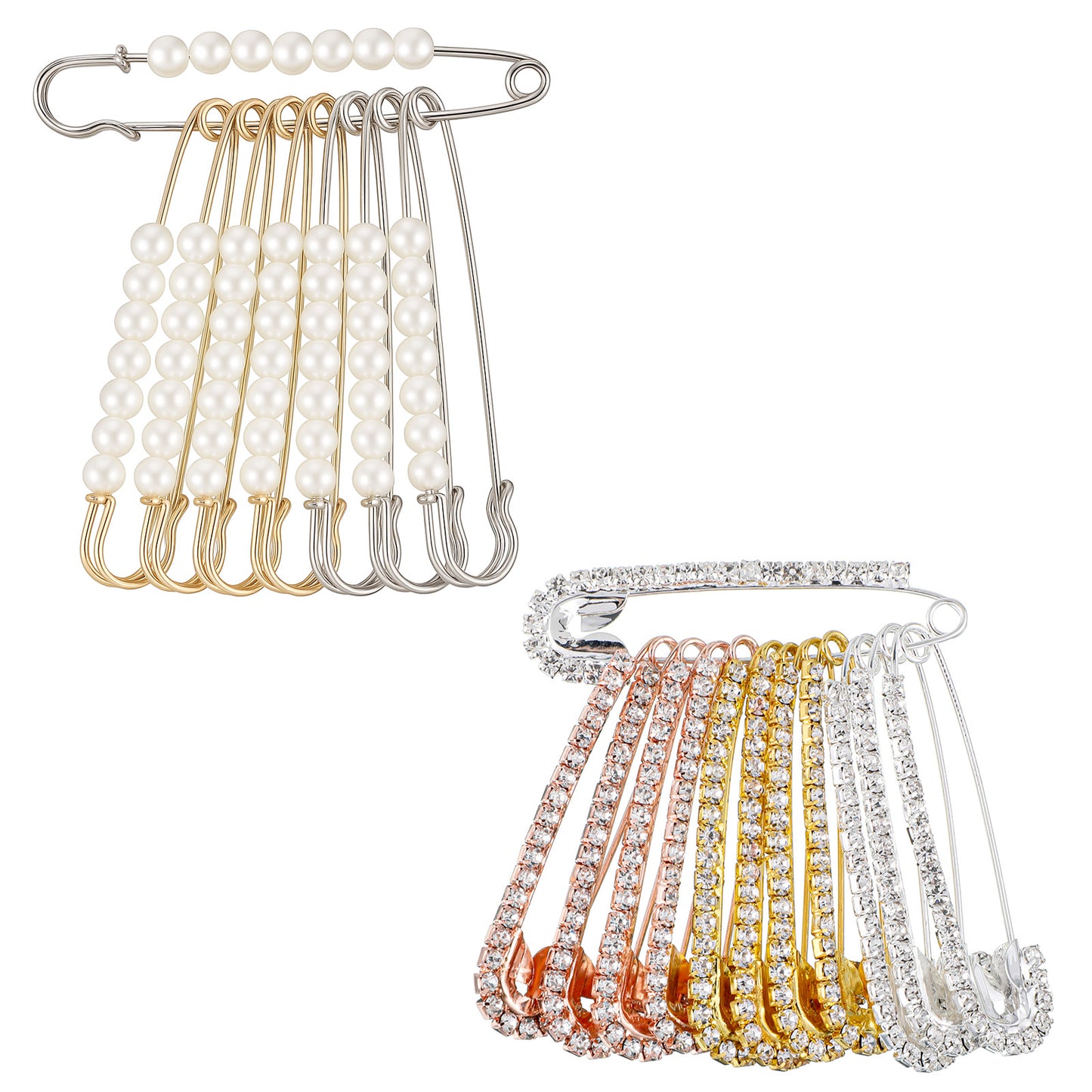 20pcs Brooch Pins Faux Crystal Pearl Sweater Shawl Hat Clips Decorative Clothes Pin Rhinestone Neckline Dress Shirt Safety Pins for Women Scarf Collar Clothing Jeans Charms Jewelry Accessory