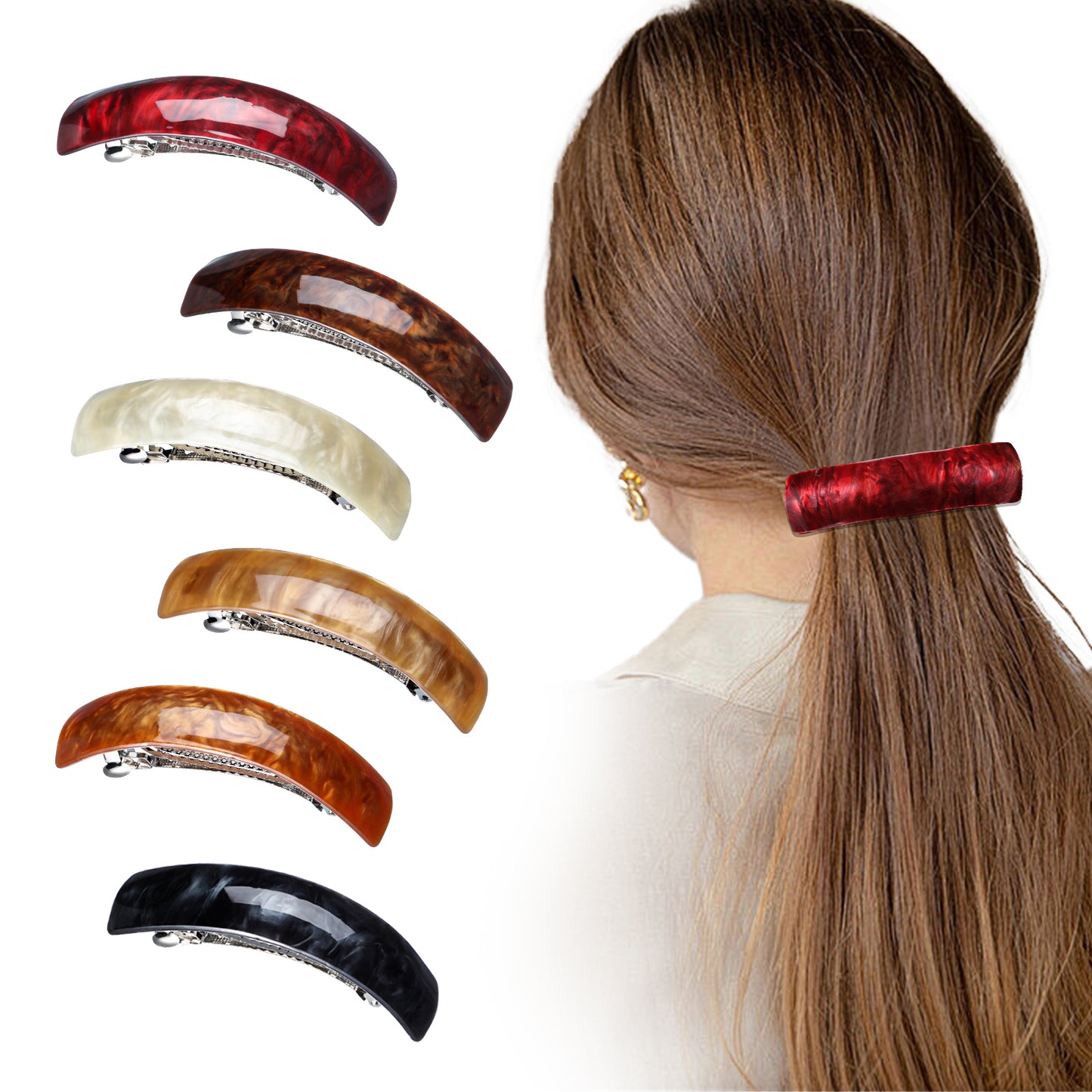 Wanmu 6Pcs Hair Barrettes for Women, Acrylic Hair Clips for Thick and Thin Hair, 6 Colors Large Retro Hair Clasp, French Long Hair Accessories