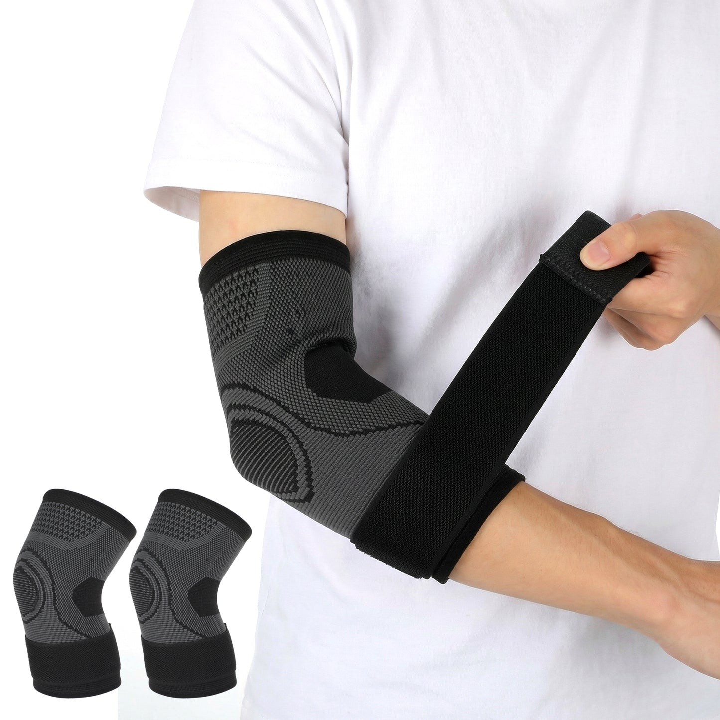 Qianyu 1 Pair Arm & Elbow Compression Sleeve Breathable Adjustable Tennis Elbow Brace Arm Supports Guards for Men Women Golfer Workouts weightlifting Tendonitis Arthritis (M)