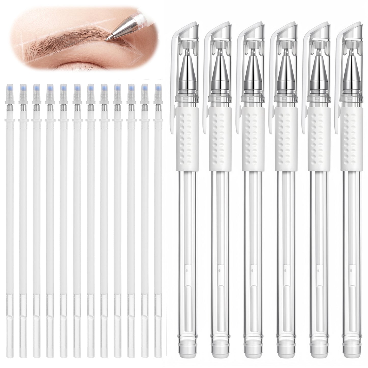 Hpmjz 6 Pcs Eyebrow Mapping Pen with 12 Refill Skin Microblading Marker Pen