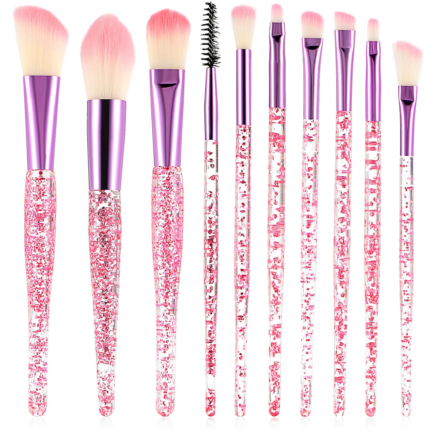 Wanmu Glitter Crystal Makeup Brush Set, 10 Pcs Professional Face Cosmetics Blending Brushes Kit, Liquid Foundation Powder Concealer Eye Shadow Eyeliner Lip Brush Tools Kit for Women Girls