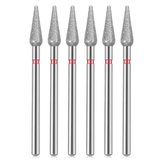 Sibba 6PCS Cuticle Drill Bit Set Flame Stainless Steel Bit with Case for Manicure Pedicure Diamond Drill Polishing File Grinding Heads Tools Metal Professional Carbide Remover Bits Acrylic Gel Nails C