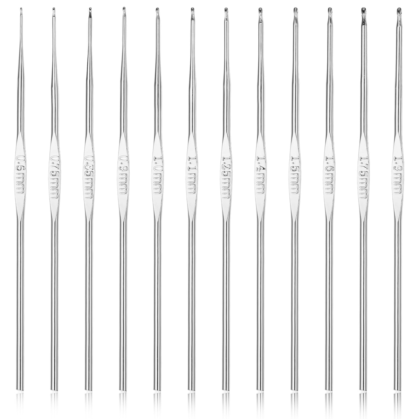 COMNICO 12pcs Crochet Hooks Set, Small Size Metal Crochet Needles(0.6mm - 1.9mm) Embroidery Thread Knitting Weaving Tool for Beginner Advanced DIY Craft Lace Yarn
