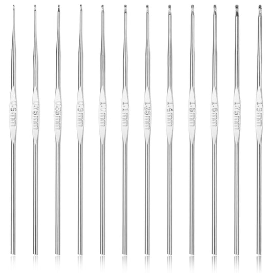 COMNICO 12pcs Crochet Hooks Set, Small Size Metal Crochet Needles(0.6mm - 1.9mm) Embroidery Thread Knitting Weaving Tool for Beginner Advanced DIY Craft Lace Yarn