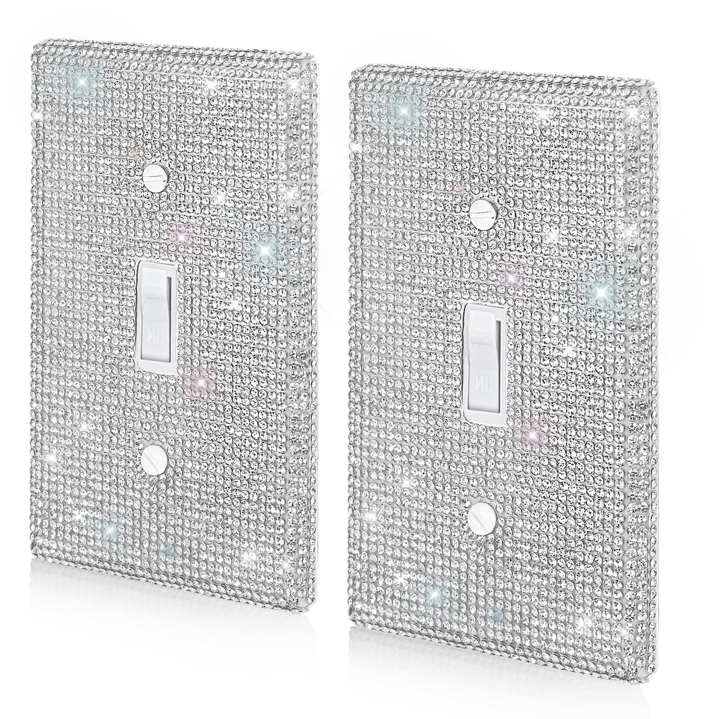 COMNICO Shiny Rhinestones Wall Plate, 2 Pcs Light Switch Cover Silver Durable Glitter Outlet Covers Sparkly Diamond Plate Decorative Accessories for Home Decor