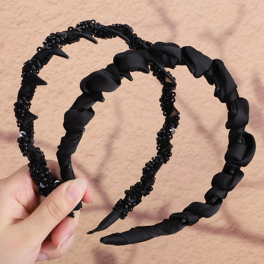 2 Pack Vintage High Cranium Hairband Retro Hair Bands for Women Bridal Hairs Accessories Party Headband Wedding Black Hair Hoop Band Pearl Headwear for Bride Home Teacher Halloween