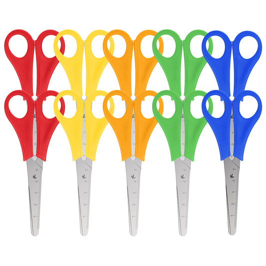 10 Pack Kids Scissors for School, 5" Small School Student Pointed-Tip Craft Scissors Stainless Steel Blades Comfort Grip Safety Scissor Bulk for Classroom Teacher Scrapbooking, Art Craft Supplies