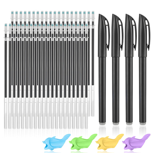 Sibba 48Pcs Magic Pens & Refills for Magic Grooved Writing Practice, Special Disappearing Ink Pen with 40 Ink Refills, 4 Pen Shells, 4 Grips, Reusable Grooved Handwriting Practice for Tracing Writing
