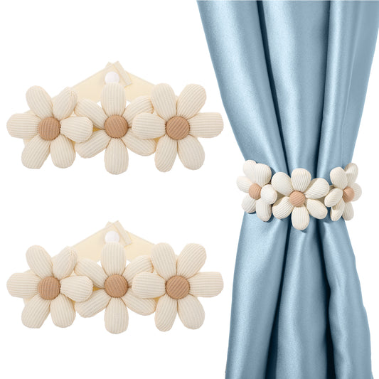 COMNICO Curtain Tiebacks, 2Pcs Curtain Ties Boho Flower Curtain Holdbacks Simple Elegant Sunflower Curtain Buckles Knitted Cord Drapery Holder Curtain Ties Decorative Rope for Bedroom Window Treatment