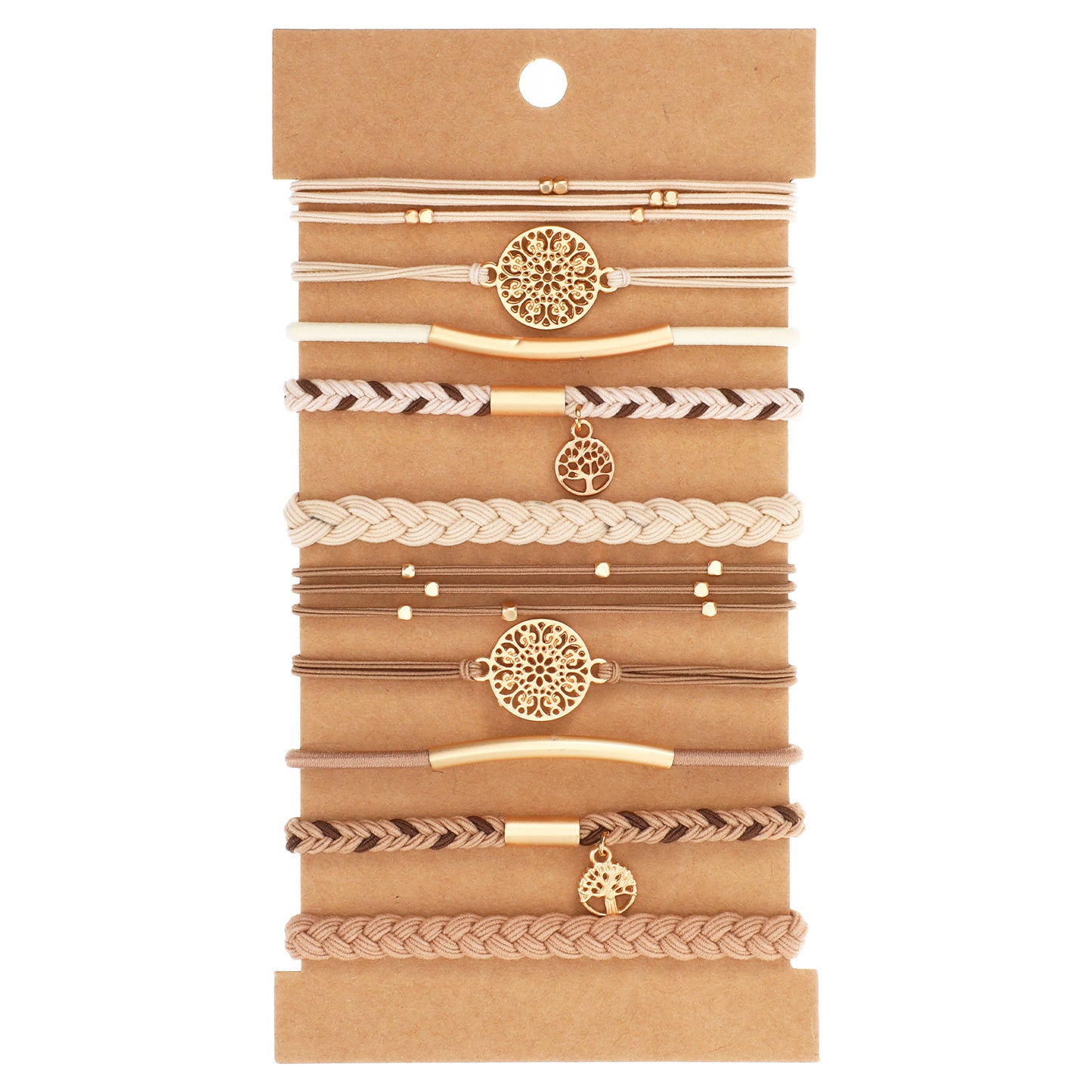 10PCS Hair Ties Bracelet for Women 5 Styles Soft Braided Boho Hair Bands Cute Stretch Bracelets Dual-Use Bracelet Hairties No Damage Elastics Ponytail Holders for Thick Thin Long Curly Hairs
