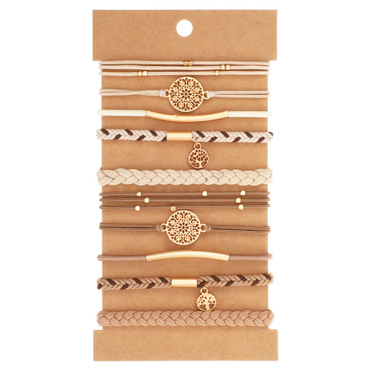 10PCS Hair Ties Bracelet for Women 5 Styles Soft Braided Boho Hair Bands Cute Stretch Bracelets Dual-Use Bracelet Hairties No Damage Elastics Ponytail Holders for Thick Thin Long Curly Hairs