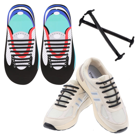 COMNICO No Tie Shoe Laces for Sneakers, 2 Pairs Flat Elastic Round Stretch Tieless Shoelaces Heavy Duty Shoes Strings for Kids and Adult(Black)