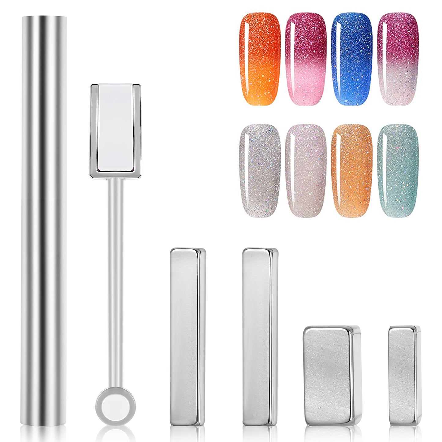 6 Pcs Cateye Nail Magnet Double-Head Nail Magnet Stick Square Cateye Magnet Plate Multi-Function Nail Manicure Tool Set Strong Suction Magnet Nail for DIY Home Salon Studio Gel Polish