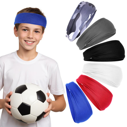 6 Pcs Kids Sports Sweatbands Boys Girls Soccer Absorbing Headbands Soft Moisture Wicking Hairband Sweat Band for Basketball Tennis Baseball Football Running Workout