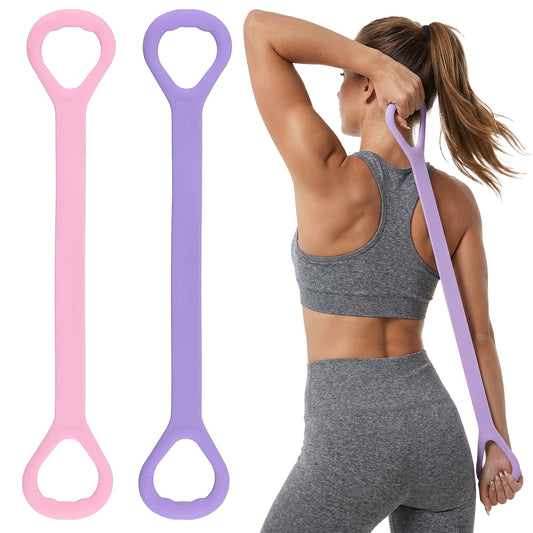 Sibba 2 Pcs Yoga 8-Shaped Resistance Band Figure 8 Resistance Bands for Women Men, Durable Odorless Silicone Bands High Elasticity for Arm, Back, Shoulder, Yoga, Pilates, Non-Slip Handles, Pink Purple