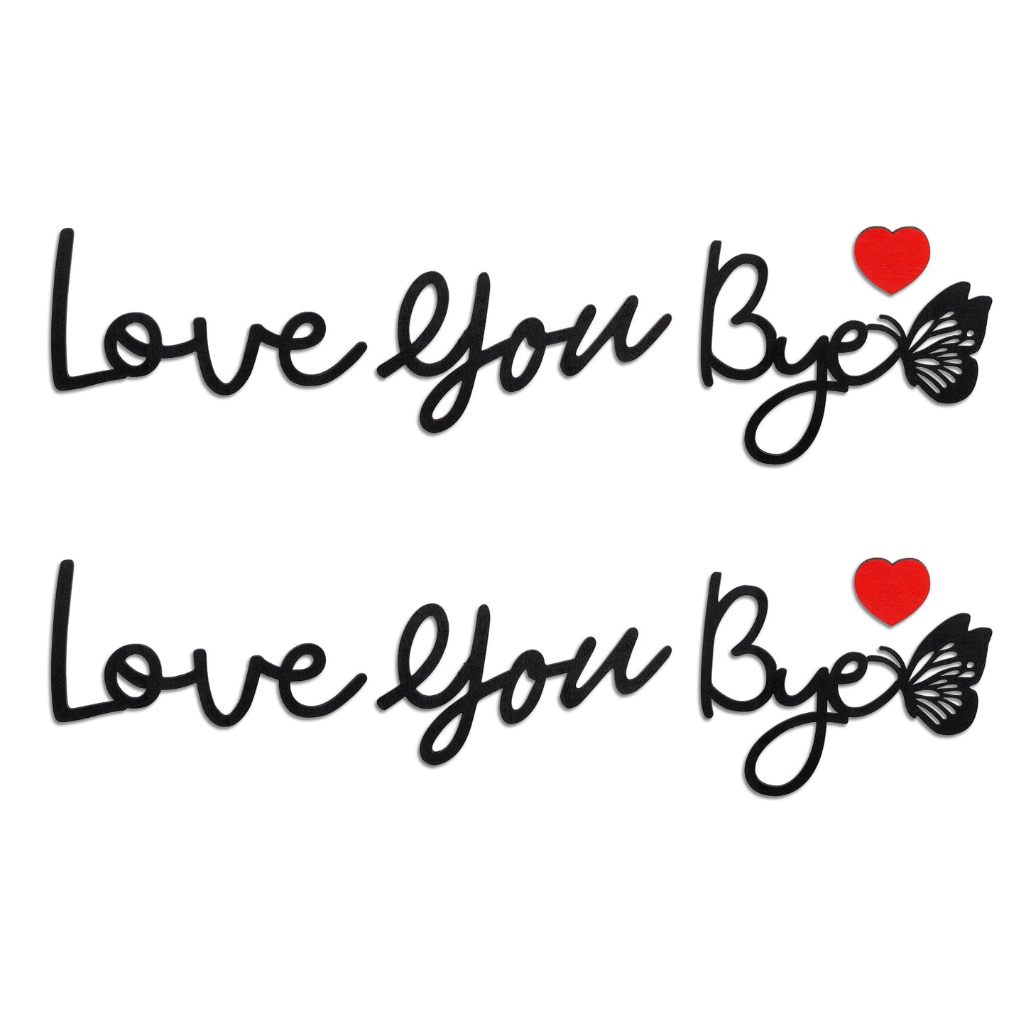 2 Set Love You Bye Wood Sign Home Decor, Black Modern Home Decor Unique Wooden Entryway Hallway Wall Art Decorations with Double-side Stickers, Express Love and Warmth Family Sign (Butterfly Style)