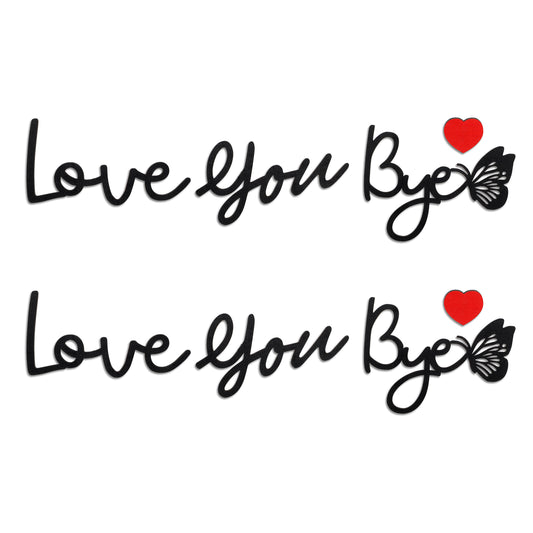 2 Set Love You Bye Wood Sign Home Decor, Black Modern Home Decor Unique Wooden Entryway Hallway Wall Art Decorations with Double-side Stickers, Express Love and Warmth Family Sign (Butterfly Style)
