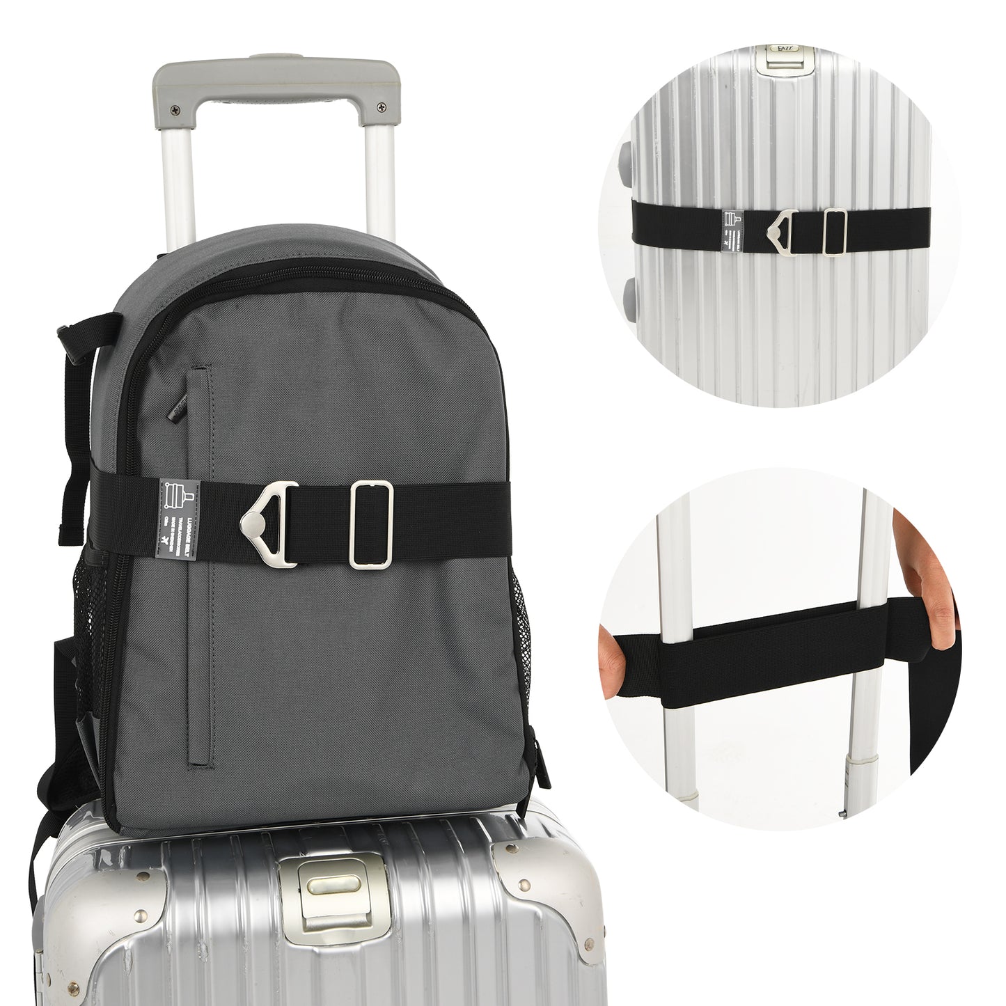 KFHENSOMR 2-in-1 Travel Belt for Luggage, Travel Belt for Luggage, Adjustable Suitcase Straps with Alloy Buckle Elastic Bungees Belt Hands-Free for Suitcases Travel Accessories Black