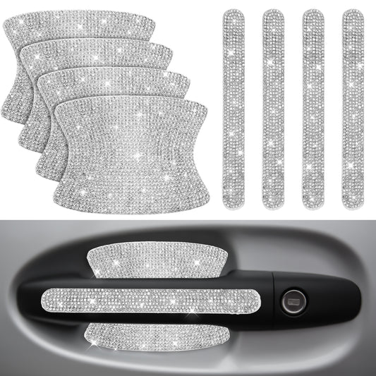 Sibba Car Door Handle Protector 8Pcs Car Decals Rhinestone Car Stickers Door Handle Scratach Protector Diamond Glitter Universal Bling Car Accessories Shiny Exterior Door Handles for Women