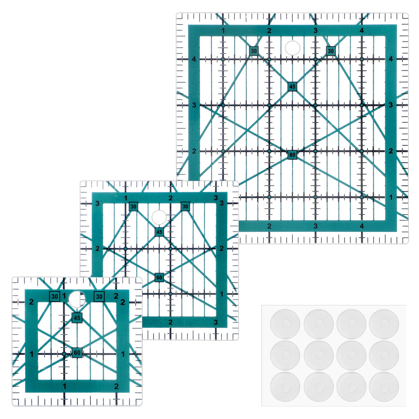 3Pcs Quilting Rulers Quilting Square Rulers Acrylic Square Ruler for Quiltings with Anti-Slip Mat Blue (2.5",3.5", 5")