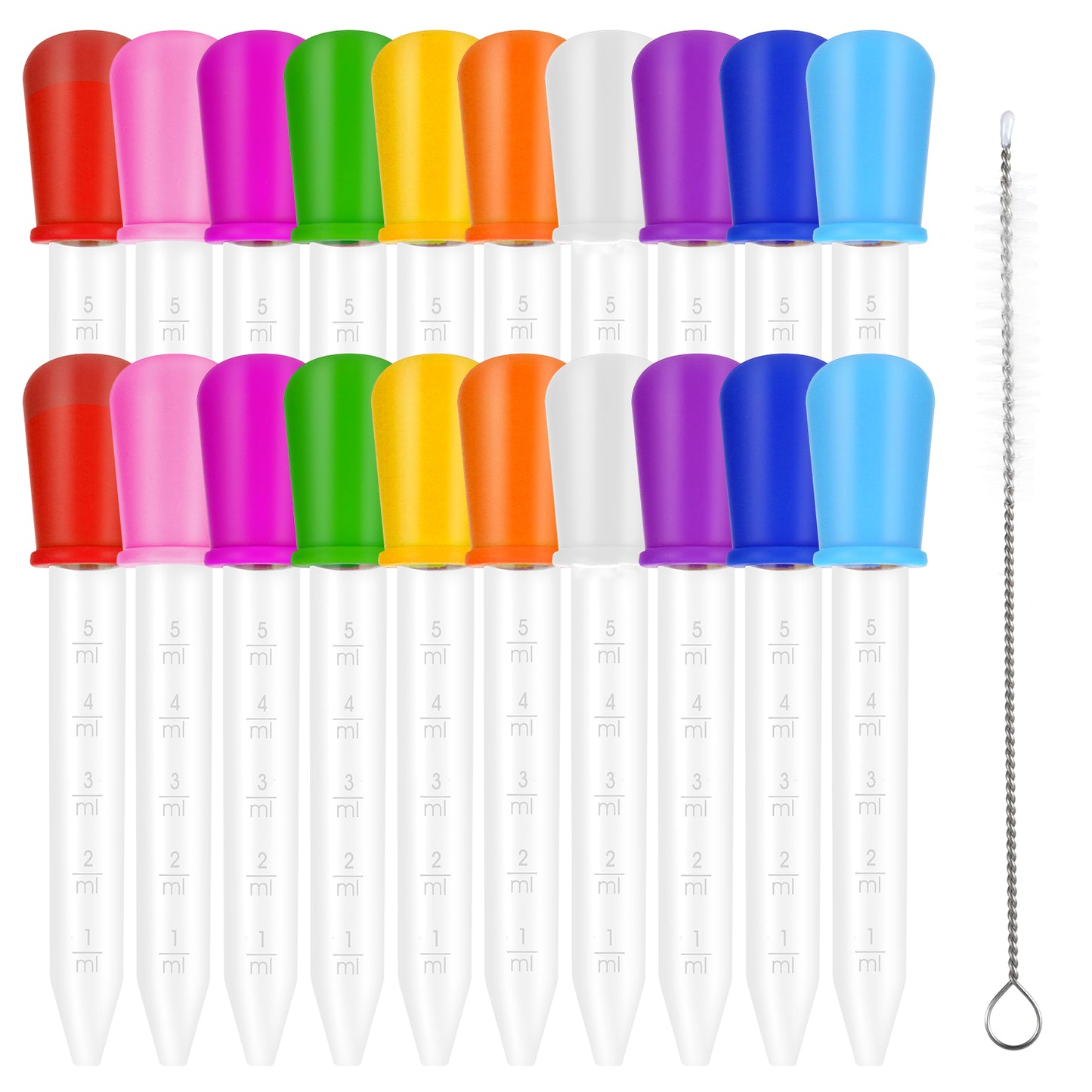 Dimeho 20 PCS Liquid Droppers Silicone 5ml Clear Pipettes Transfer Eyedropper with Clean Brush Plastic Liquid Pipettes Droppers with Bulb Tip for Candy Molds, Feeding, Bear Crafts Making