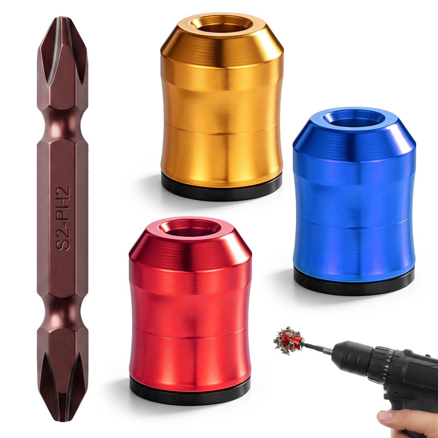 4 Pcs Magnetic Screw Rings Magnetic Screw Holder Ring Set Anti-Slip Design Screwdriver Head Removable Household Tool for DIY Household Repairs Drill Power Tool Woodworking Carpenter