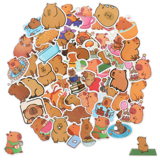 100pcs Capybara Stickers Cute Animal Pet Stickers Waterproof Cartoon Vinyl Decals Kawaii Stickers Party Favors & Gifts for Boy Girl Adults Water Bottle Laptop Luggage Phone Snowboard Guitar Scrapbook
