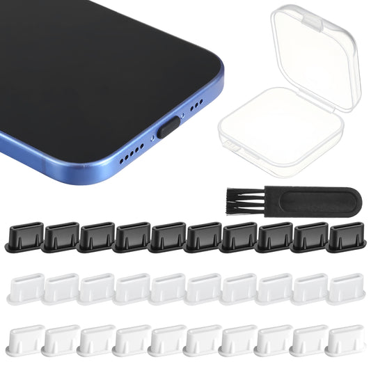 30Pcs Type C Anti Dust Plugs USB C Port Cover Charging Port Protector Covers Silicone Plug Cover Cap with Portable Storage Box and Brush Compatible with Type-C Smartphones Tablet Device Accessory