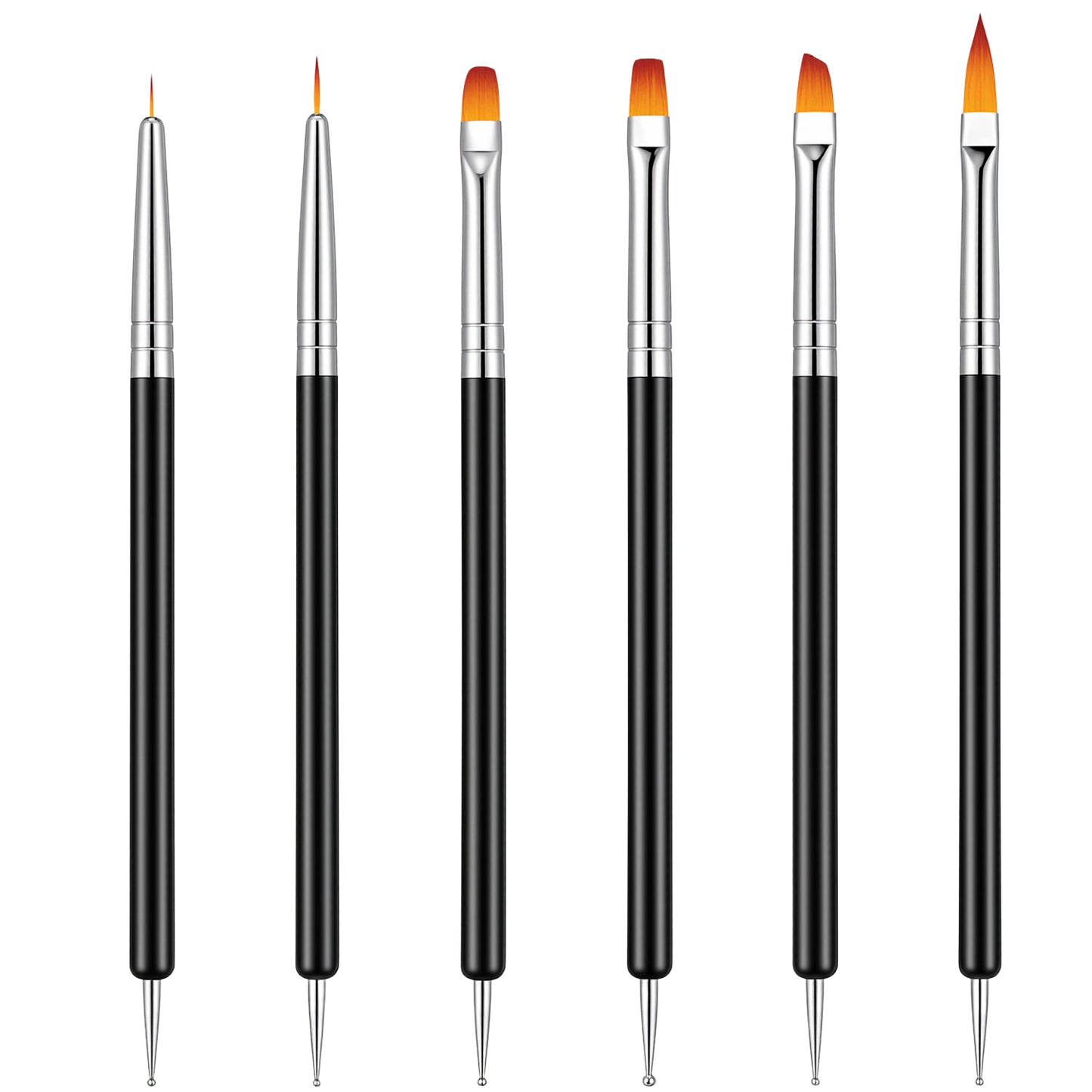 6PCS Nail Dotting Tools Double-ended Nail Art Brushes Professional Nails Design Pen Gel Polish Fine Nails Liner Brush Small Detail Brushes for DIY Manicure Decorations Supplies