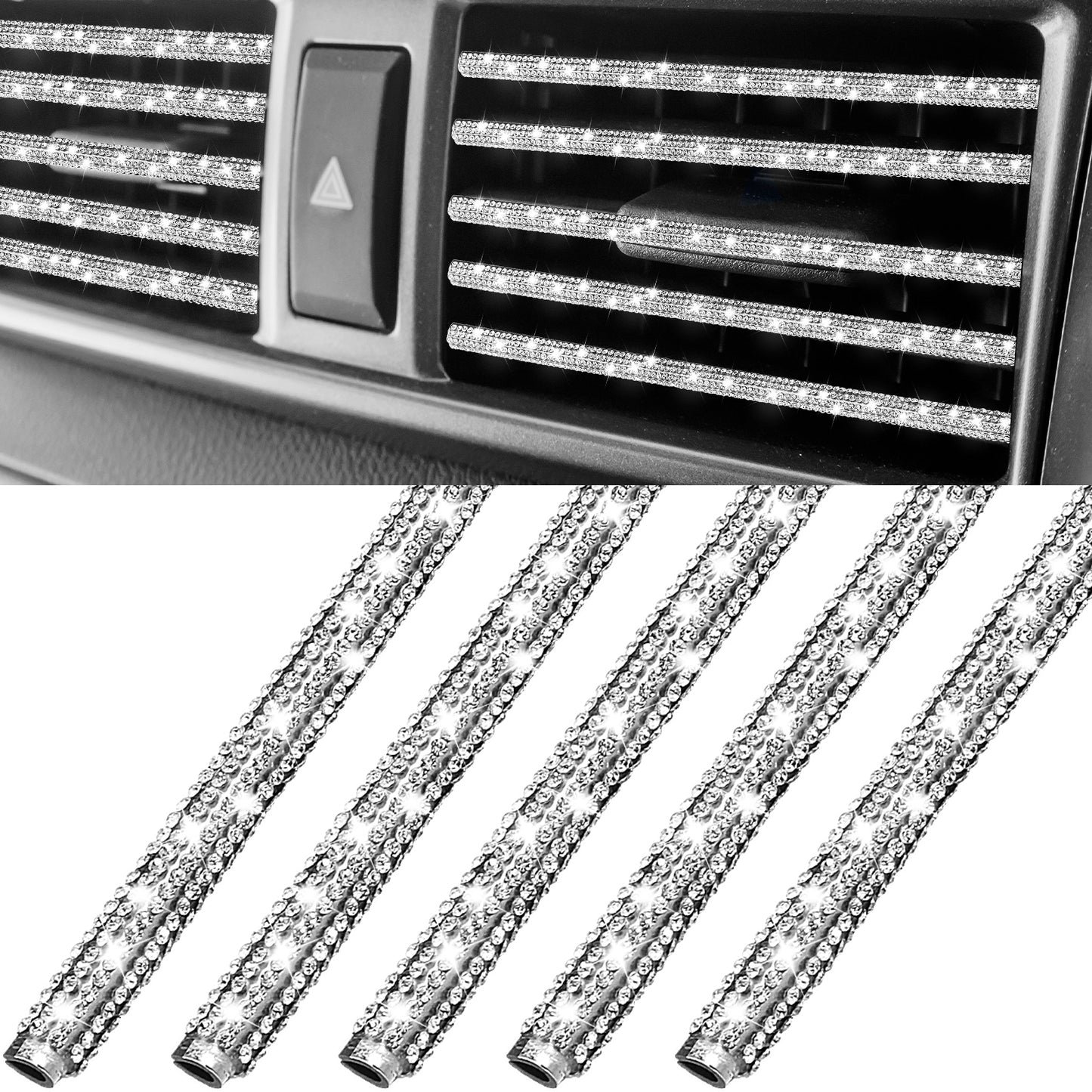 Bling Car Vent Outlet Trim, 5PCS Rhinestones Car Air Conditioner Decoration Strip, Bling Car Accessories for Women and Girls, Universal Trim Interior Accessories for Most Straight Air Vent Outlet