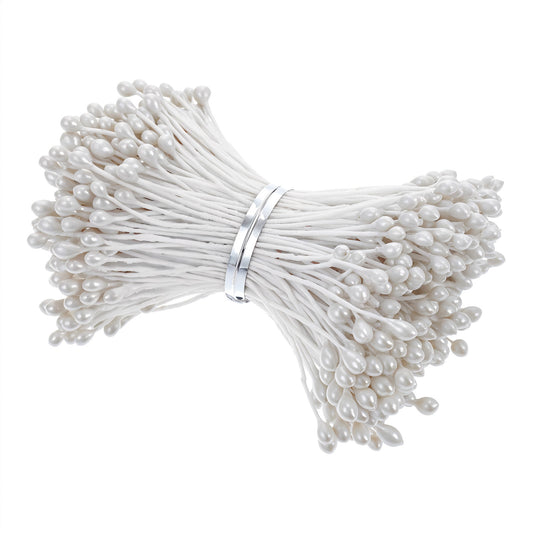 1500 Pcs 3mm Pearl Flower Stamen Double Heads Flower Stamen Artificial Flowers Stamens Pistil Matt Pearlized Floral for DIY Christmas Card Making Wedding Decoration White
