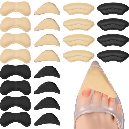 Wanmu 12 Pairs Shoe Filler Heel Pads Self-Adhesive Heel Grips Liner Cushions Toe Filler Inserts for Loose Shoes Too Big Women Men Prevent Heel Pain Blisters (Skin Color, Black)
