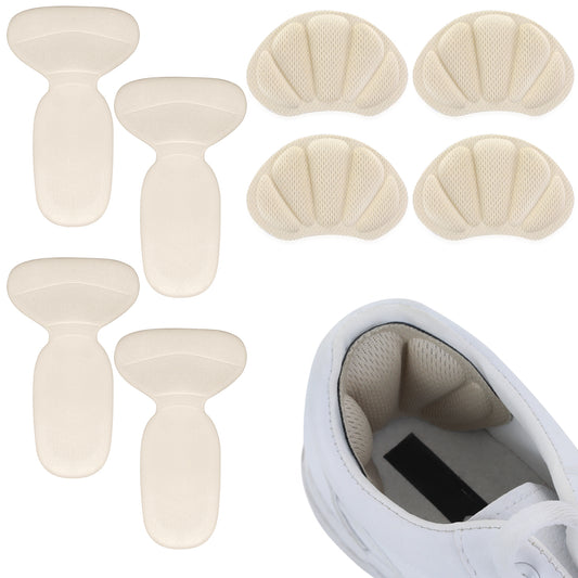 Wanmu Adhesive Heel Cushion Pads for Loose Shoes, 8 Pcs Anti-Slip Heel Grips & Cushion Inserts for Loose Fit, Heel-Guards Liners, Heel-Grips Protectors - 2 Sizes(Beige)