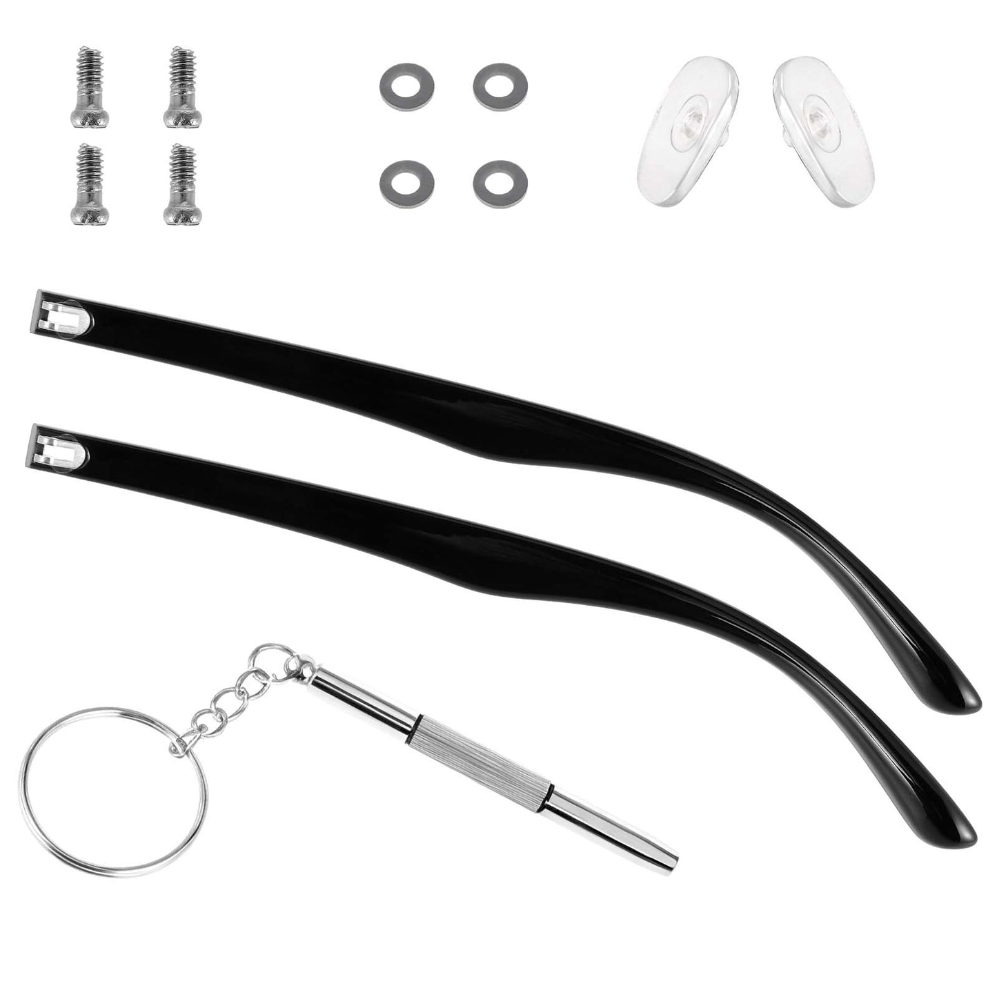 1 Pair Glasses Replacement Temple Black Eyeglasses Arms Legs Universal Glasses Repair Kit Eyeglasses Replacement Accessories DIY Temples With Screws Washers Screwdrivers Nose Pads for Glass Sunglasses