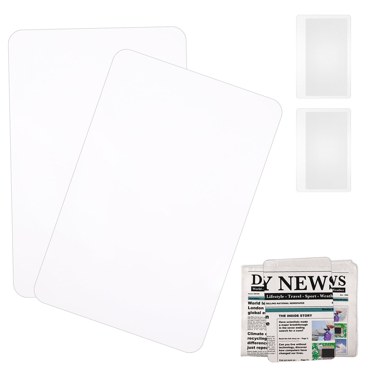 4 Pcs Page Magnifying Sheet 3X 5X Clear Lightweight Magnifier Flat Plastic Optical Fresnel Lens Handy Card Size Magnifier Bookmark for Seniors Reading Small Prints People with Low Vision