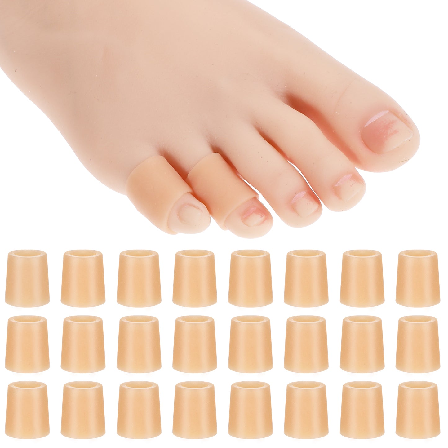Gjinxi 24 Pcs Silicone Toe Sleeves, Soft Gel Protector Toe Cushions Cuttable Pinky Toe Sleeves Protectors Corn Protectors Pain Relief Toe Tube Pads for Hammer Toe Stubbed Toe Corns Calluses Protect