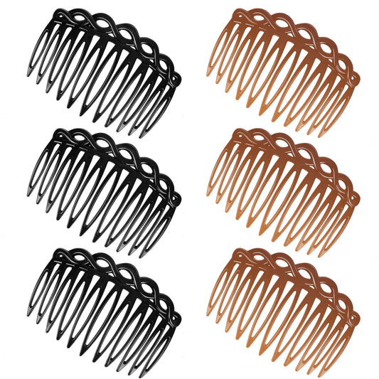 COMNICO 6 Pcs French Hair Side Combs, Women Hair Comb Accessories Plastic Twist Decorative Comb Hair Clips 3 Colors Bridal Wedding Veil Teeth Hair Combs (black, dark brown)